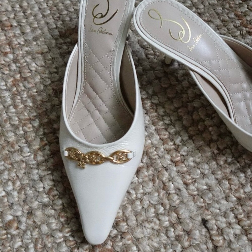 Sam Edelman Brynne Kitten Heel Mule Alpine Ivory Leather 7